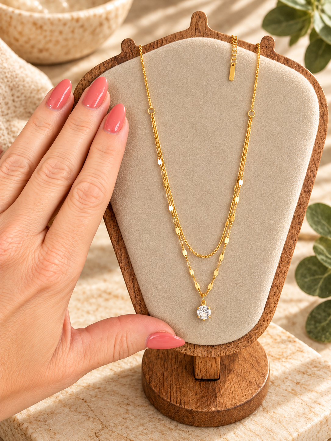 Double blessing necklace | 18k Triple plated gold | Stainless steel center