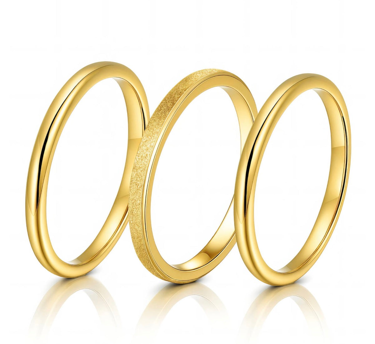 3 in 1 Ring Set | SIZE 8 |. 18k Triple Gold Plated| Stainless Steel Center