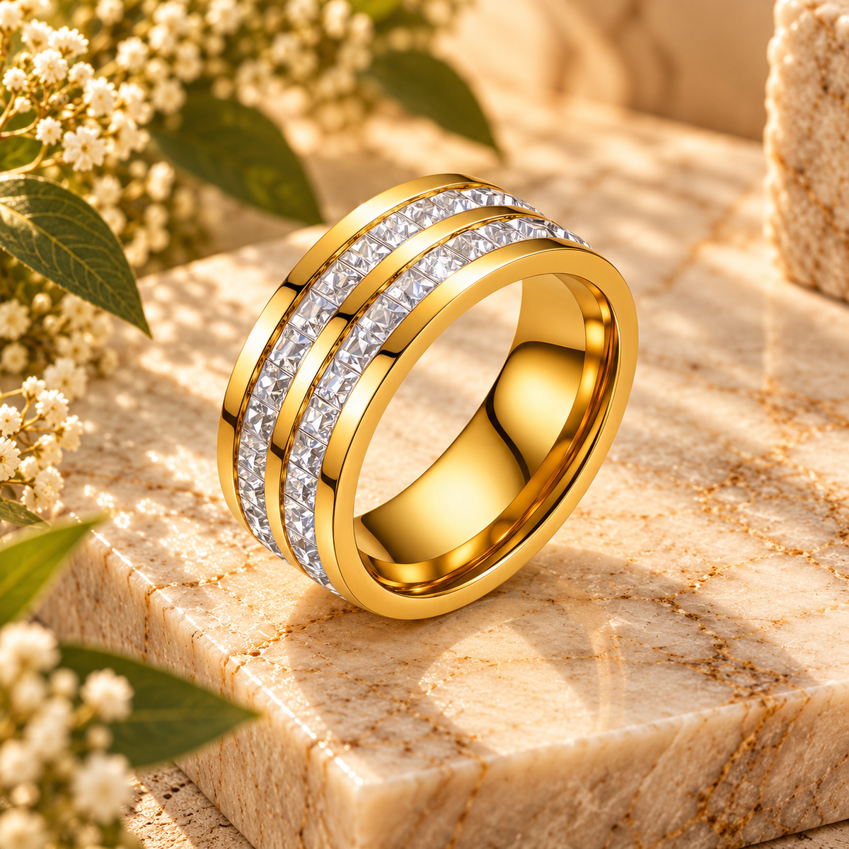 Crowned Ring | 18k Triple Plated Gold | Stainless Steel Center | Size 7