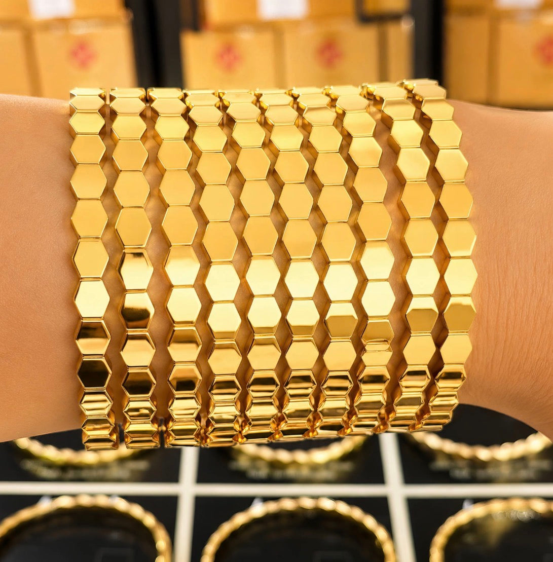 Honeycomb Bracelet | 18k Triple Gold Plated | Stainless Steel Center