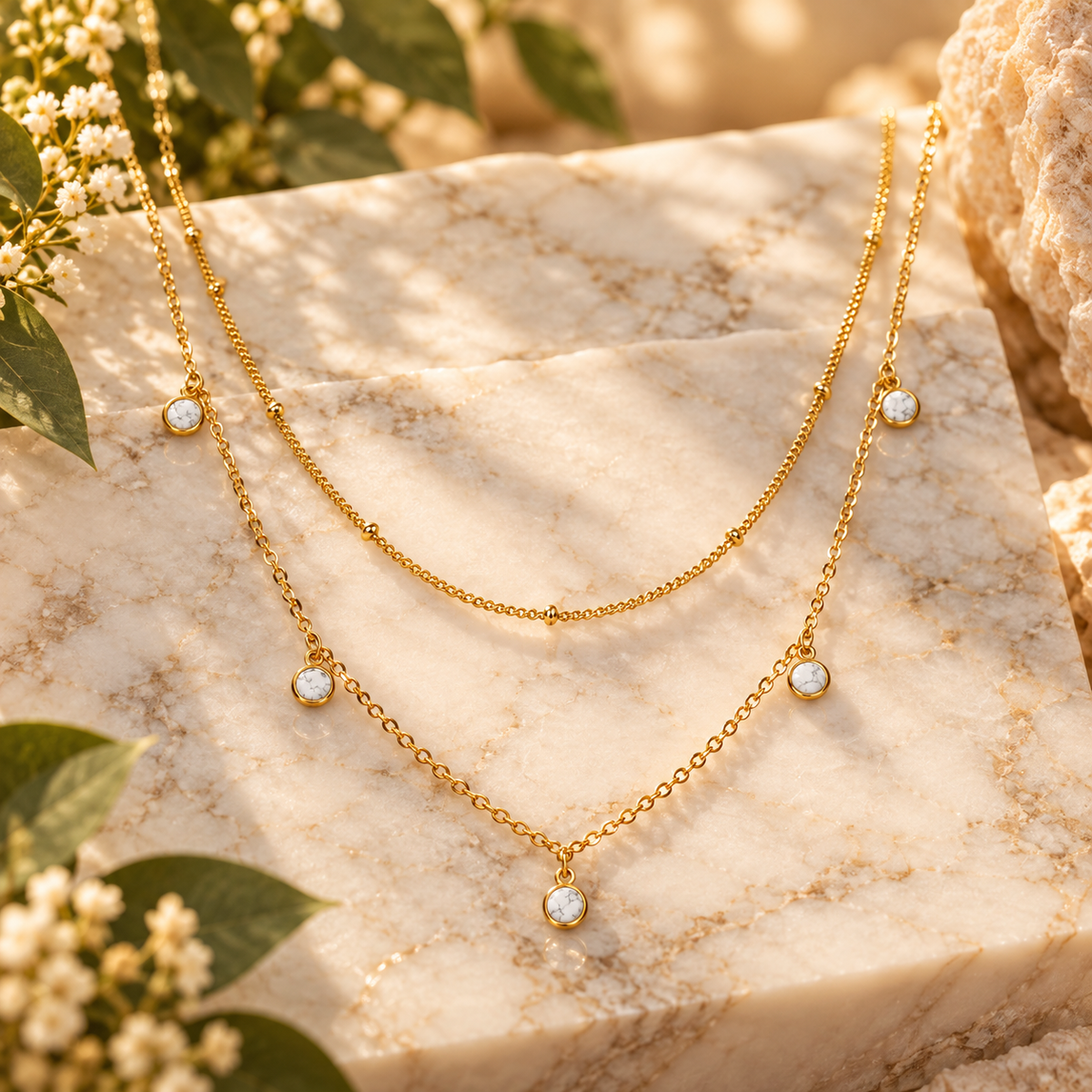 Grace necklace | 18k Triple Gold Plated | Stainless Steel Center | Hypoallergenic | Double stacked necklace
