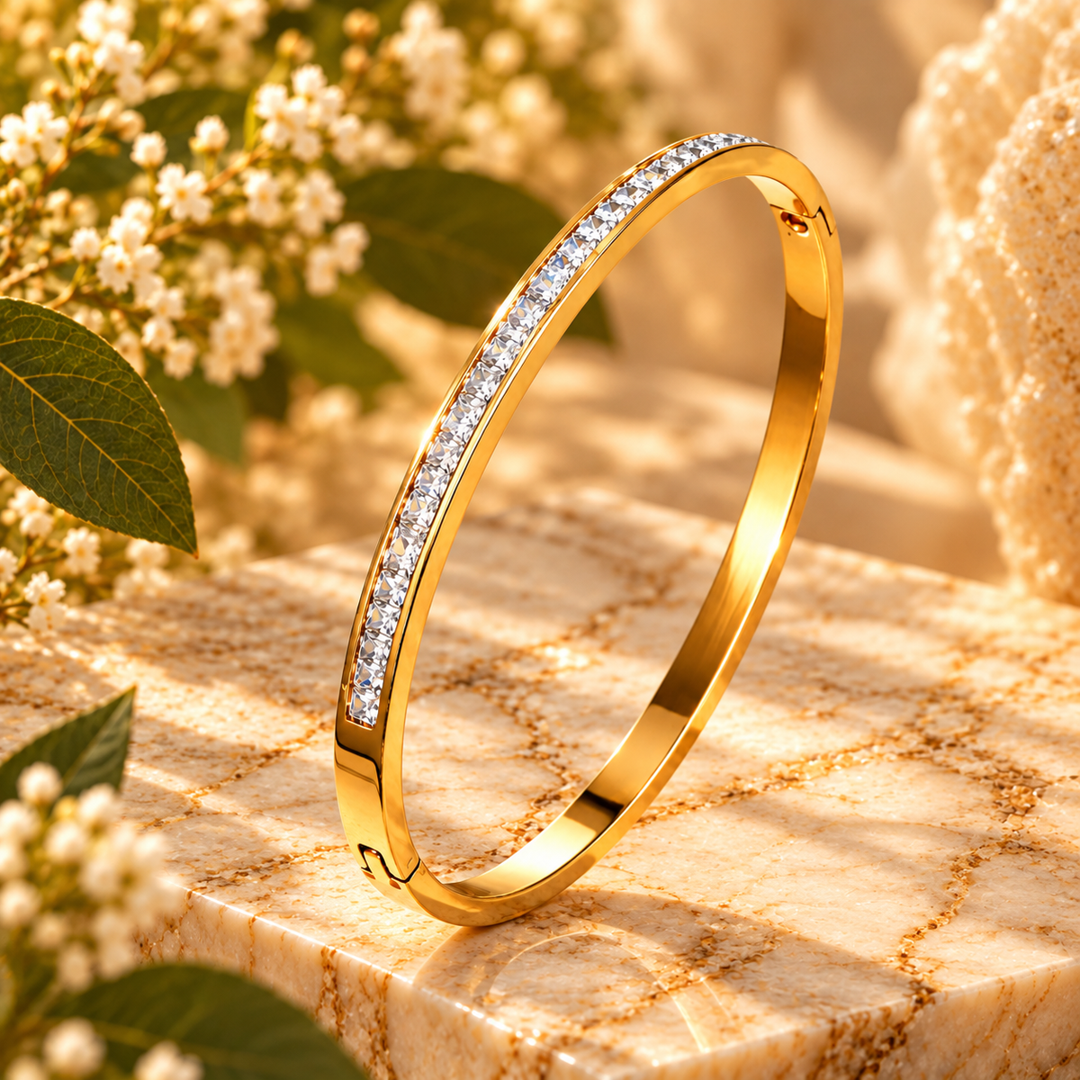 Golden Promise Bangle | 18k Triple Gold Plated | Stainless Steel Center