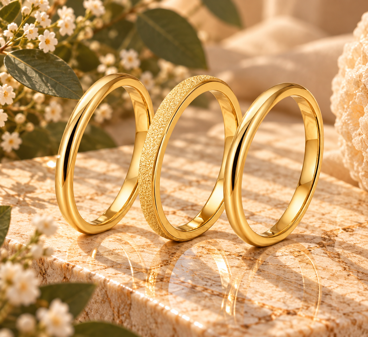 3 in 1 Ring Set | SIZE 8 |. 18k Triple Gold Plated| Stainless Steel Center
