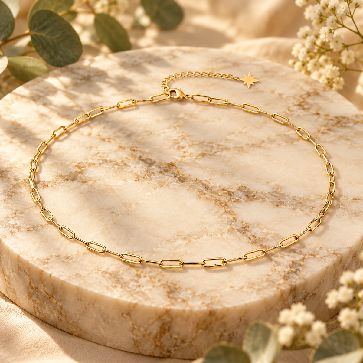 Golden link necklace | 18k Gold triple plated | Stainless steel center