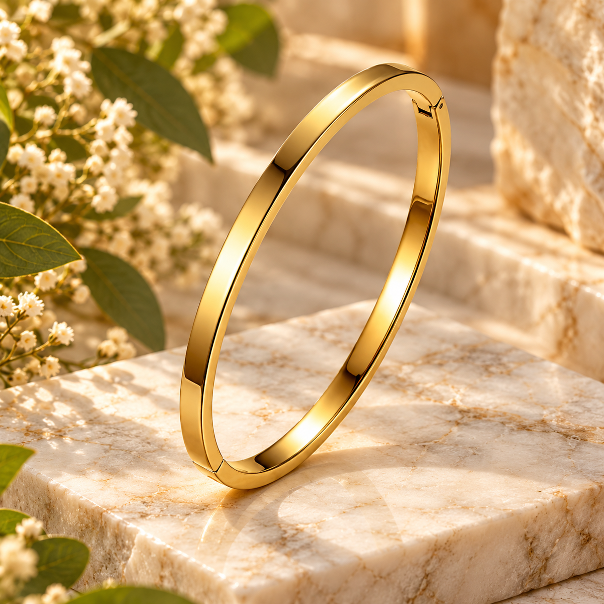 18k Triple Gold Plated Bangle | Stainless Steel Center