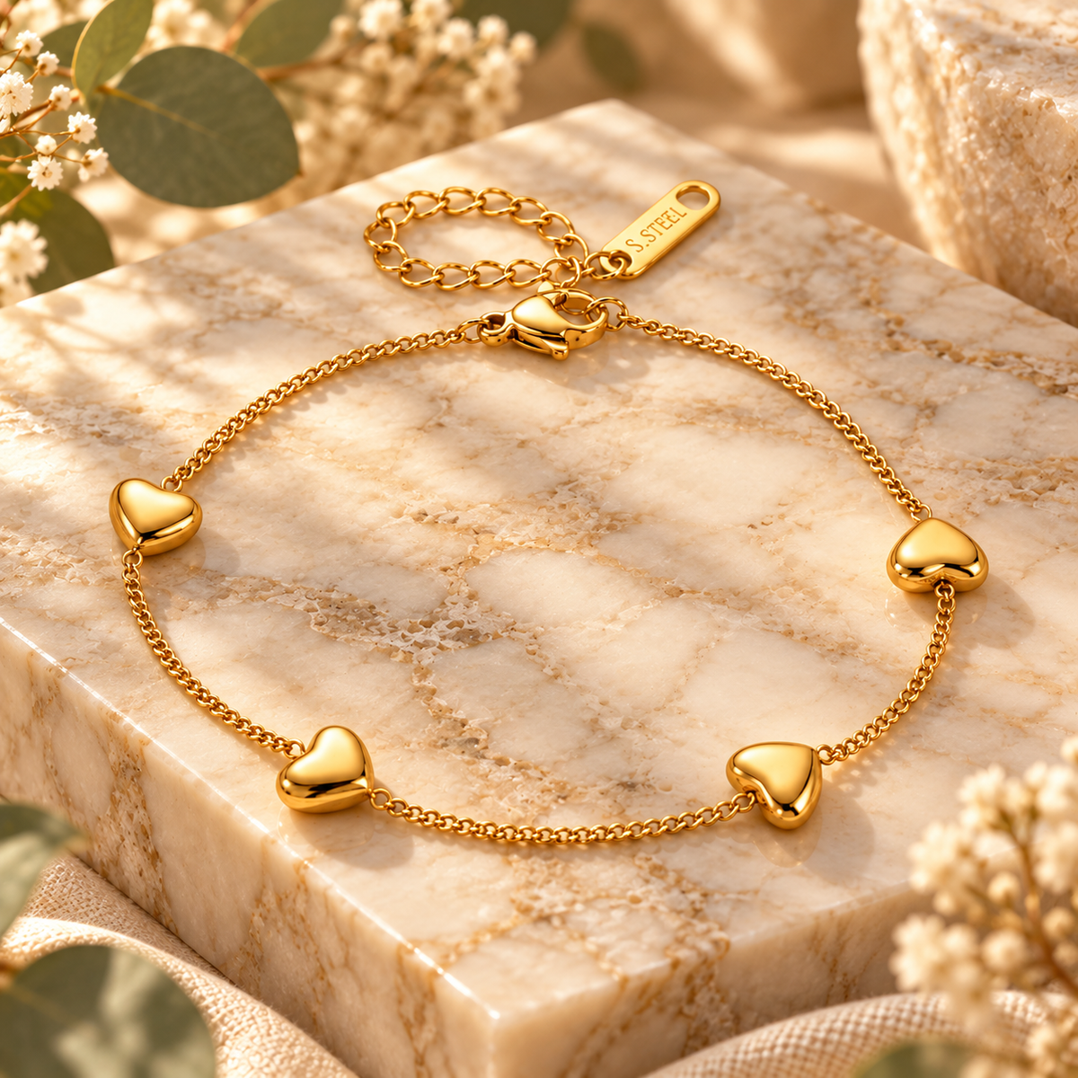 4 Corners Heart Bracelet | 18k Triple Gold Plated | Stainless Steel Center