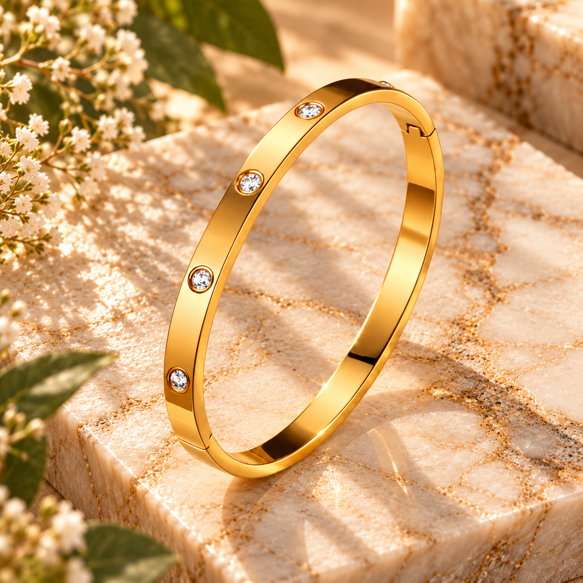 Diamond & Gold Bracelet | 18k Triple Plated Gold | Stainless Steel Center