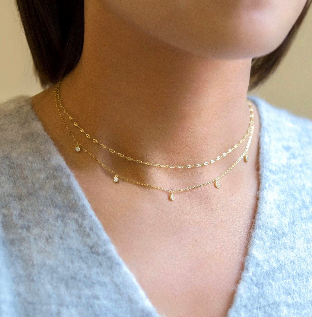 Grace necklace | 18k Triple Gold Plated | Stainless Steel Center | Hypoallergenic | Double stacked necklace