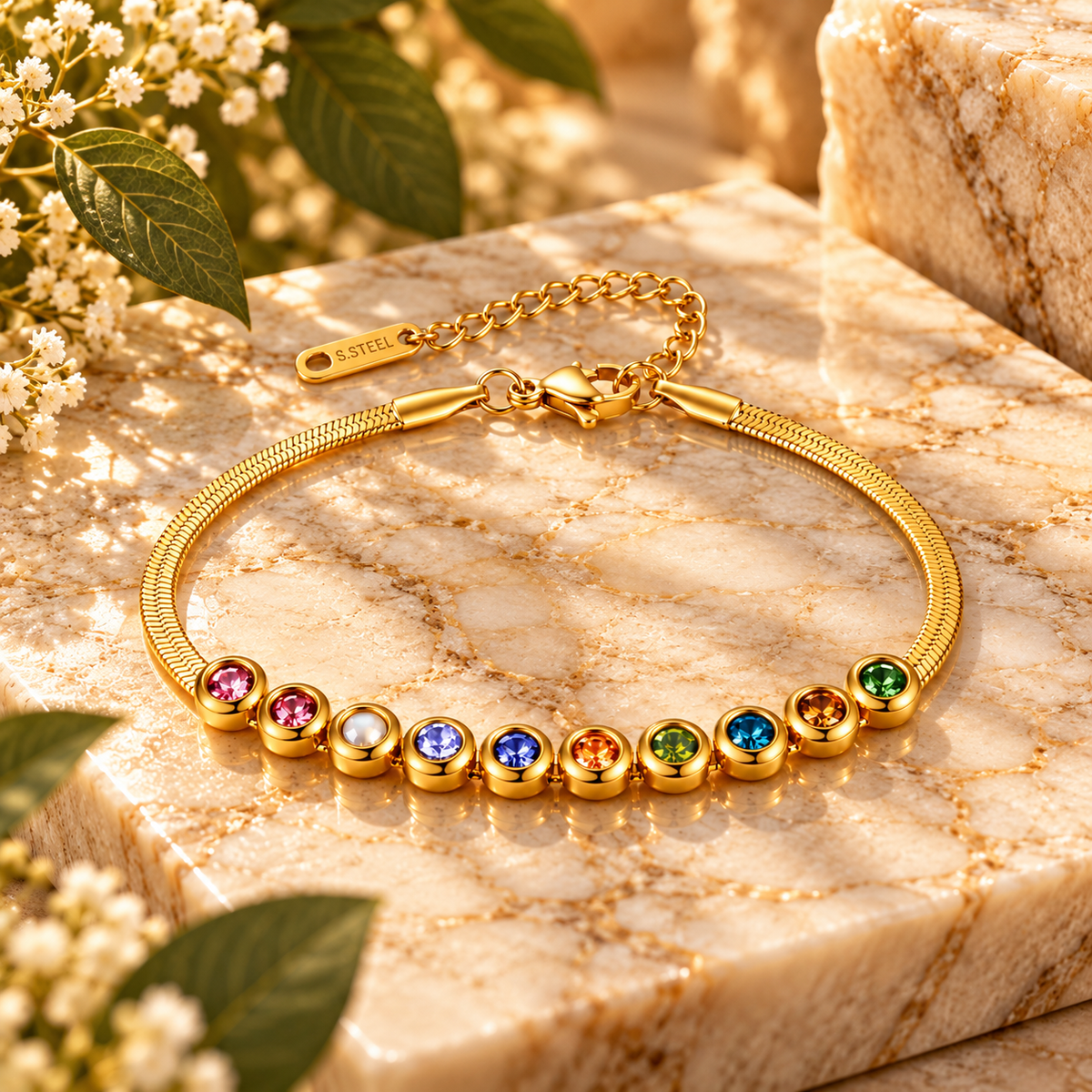 Bracelet of many colors | 18k Triple Gold Plated | Stainless Steel Center